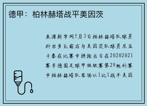 德甲：柏林赫塔战平美因茨