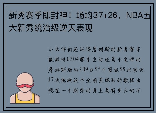 新秀赛季即封神！场均37+26，NBA五大新秀统治级逆天表现