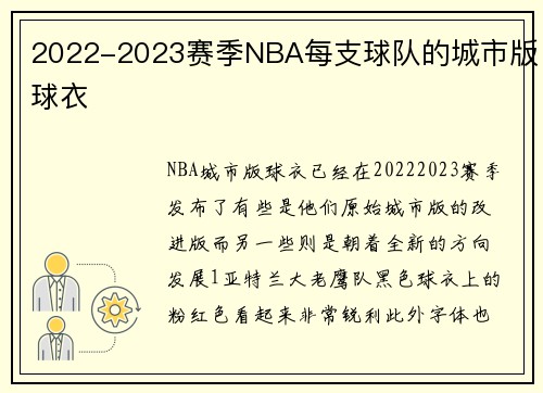 2022-2023赛季NBA每支球队的城市版球衣